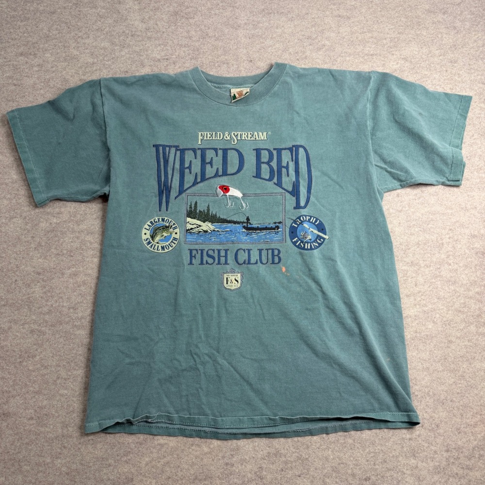 Vintage Field & Stream T Shirt Mens XL Teal Green Made in USA Blank Crewneck